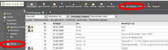 Einstellungen Webmail