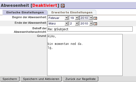 Abwesenheit oder Weiterleitung